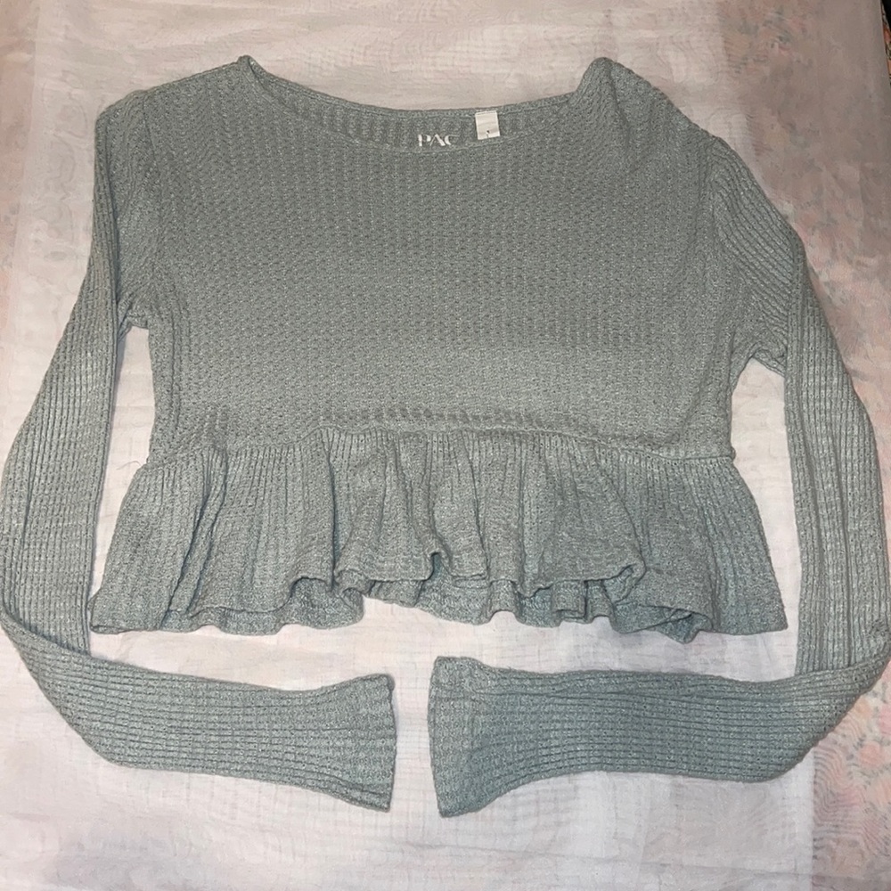 pacsun long sleeve waffle ruffle top